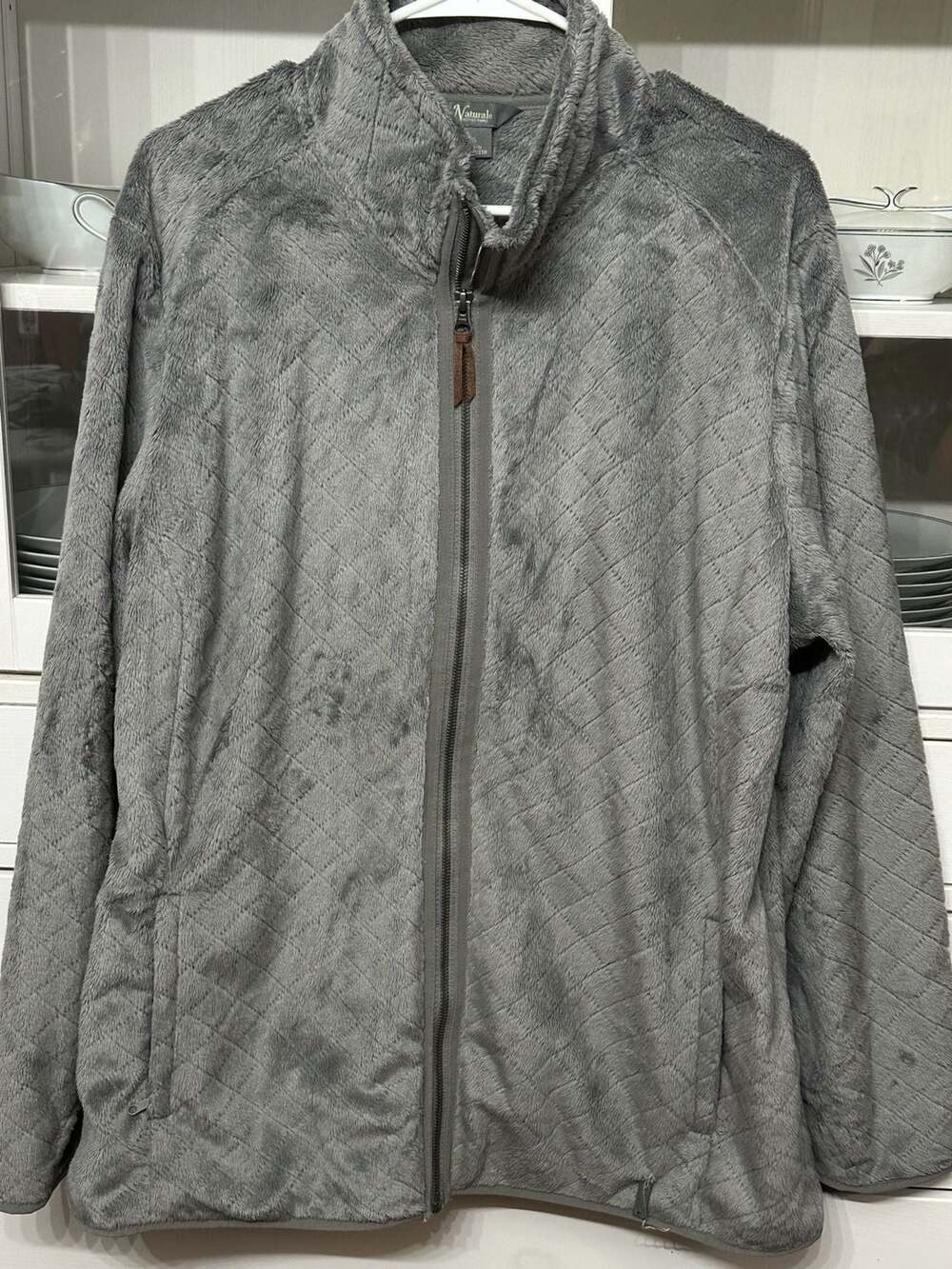 Natural Reflections Women's Gray Diamond Quilted Plush Fleece Full-Zip Jacket XX